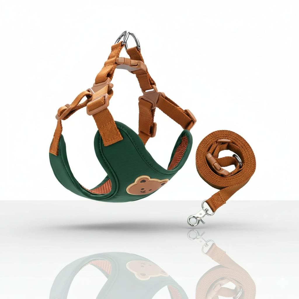 Conjunto Arnés y Correa "Little Bear" - Diseño Osito (Color Chocolate)