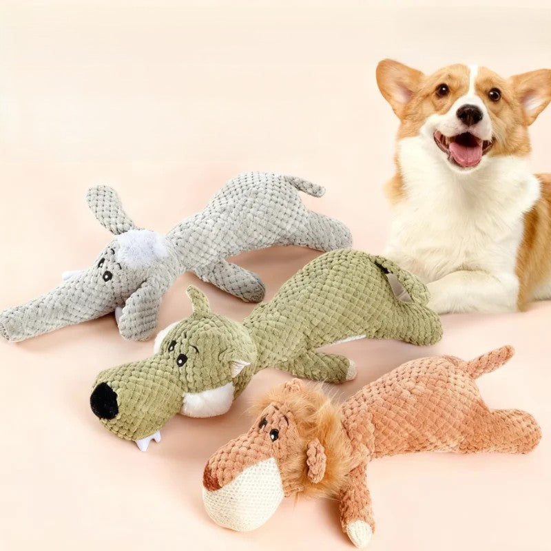 Peluche Sonore Vintage pour Chien – Jouet Interactif Lion, Éléphant & Loup