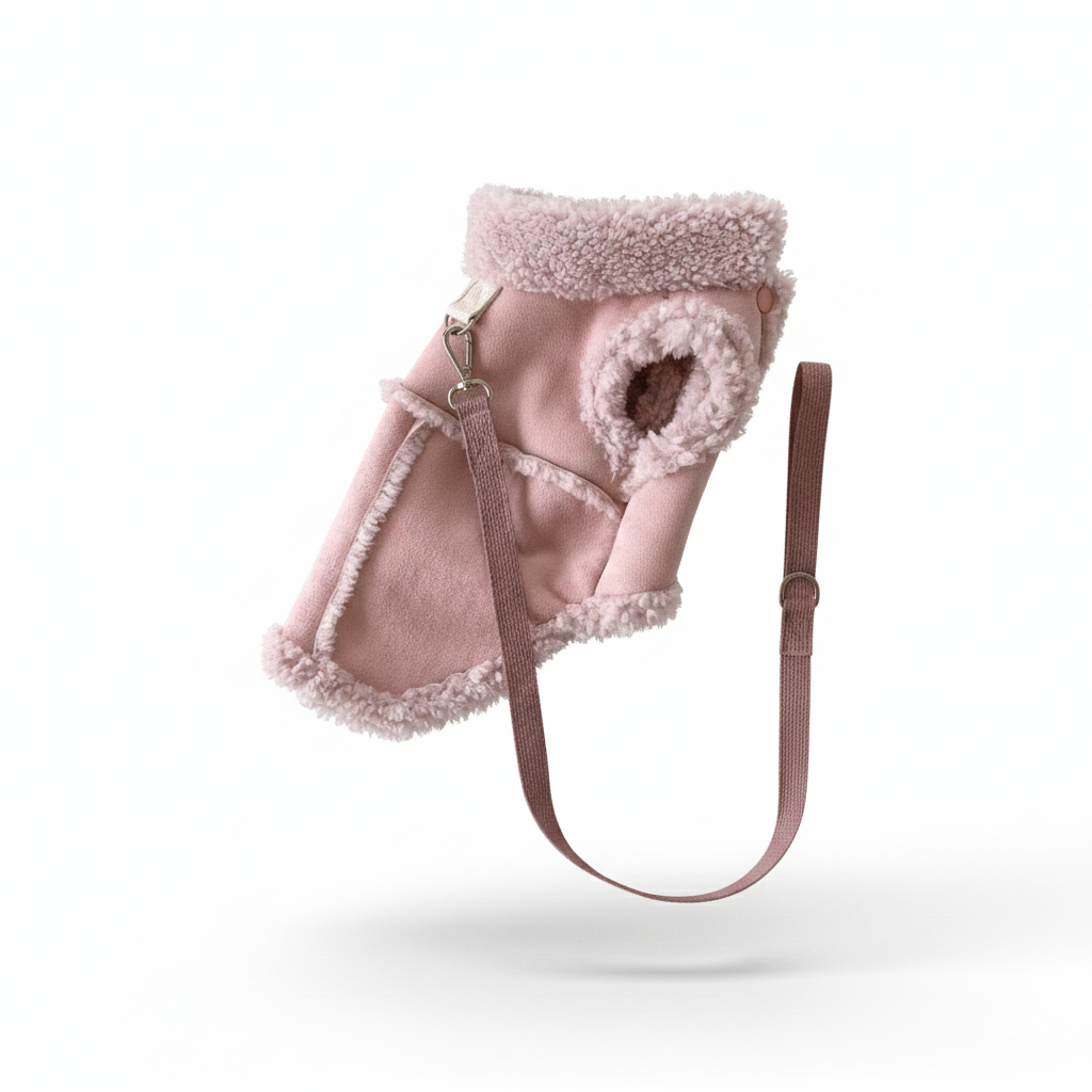 Manteau de Luxe en Fourrure pour Chien et Chat – Ensemble Chic avec Laisse Assortie
