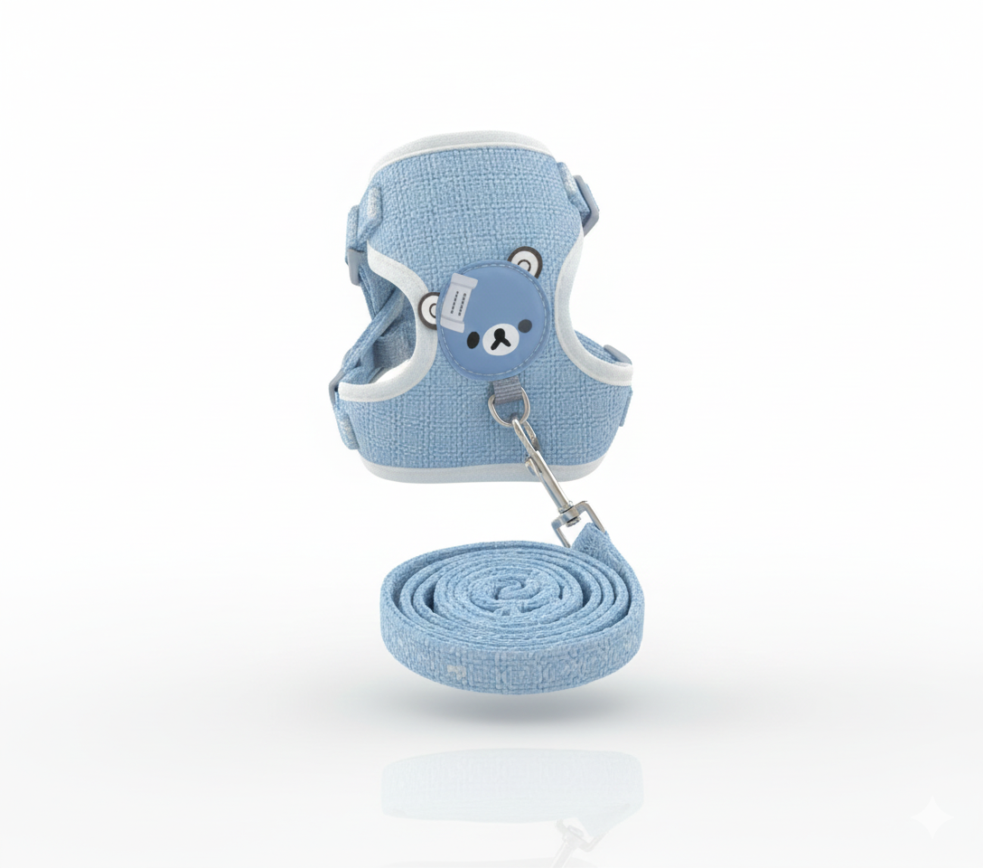 Conjunto Arnés Chaleco y Correa Suave - Diseño "Cartoon" para Perros Pequeños y Gatos