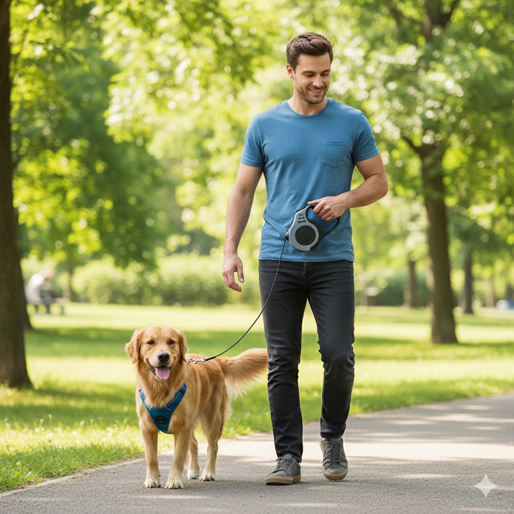 Ergonomische Rollleine für kleine Hunde & Katzen (3m / 5m) – Mit Stopp-Taste & Soft-Griff