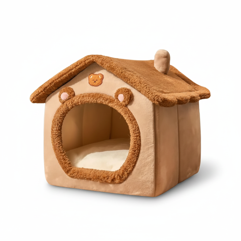 Cozy 2-in-1 Foldable Pet Cave House – Washable Indoor Hut for Cats & Small Dogs
