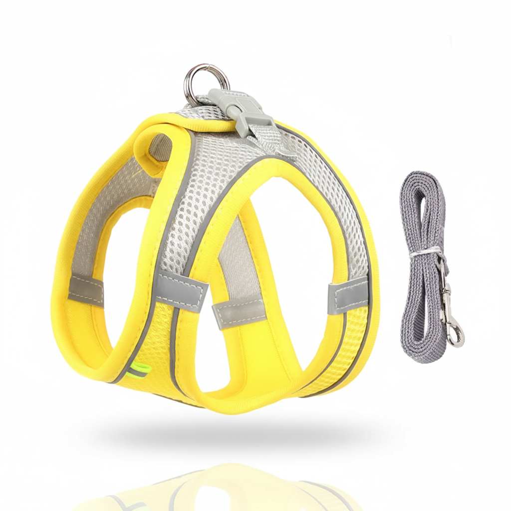 Reflective Soft Mesh Dog Harness & Leash Set – Breathable Vest for Small Breeds