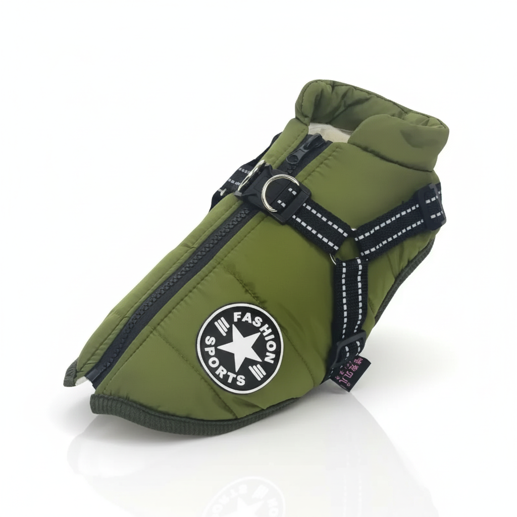 Waterproof Winter Dog Jacket with Integrated Harness – Warm Padded 2-in-1 Coat