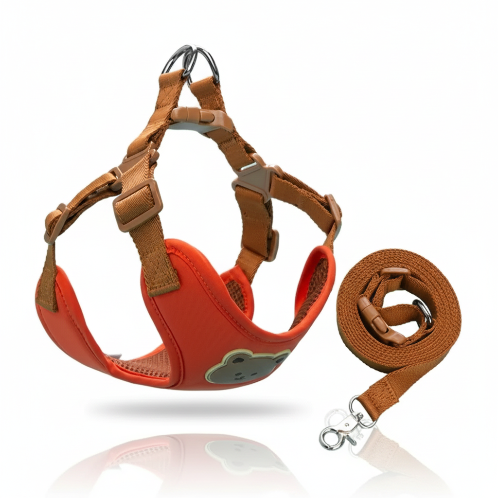 Conjunto Arnés y Correa "Little Bear" - Diseño Osito (Color Chocolate)