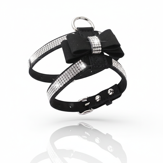 Sparkling Rhinestone Bow Tie Harness & Leash Set – Soft Suede "Bling" Vest