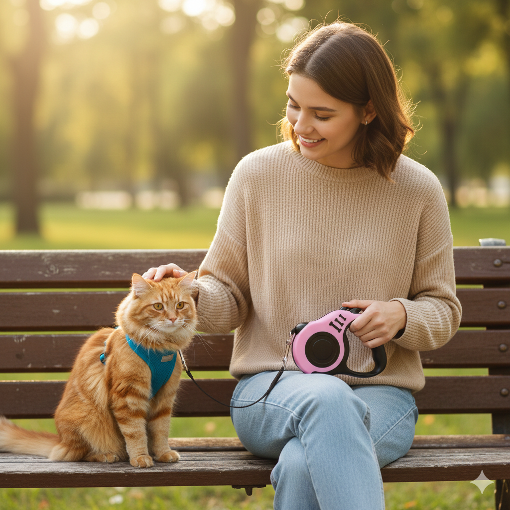 Ergonomische Rollleine für kleine Hunde & Katzen (3m / 5m) – Mit Stopp-Taste & Soft-Griff