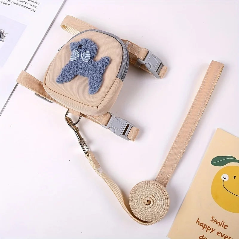 Vintage-Style Dog Vest Harness with Integrated Backpack & Matching Leash Set