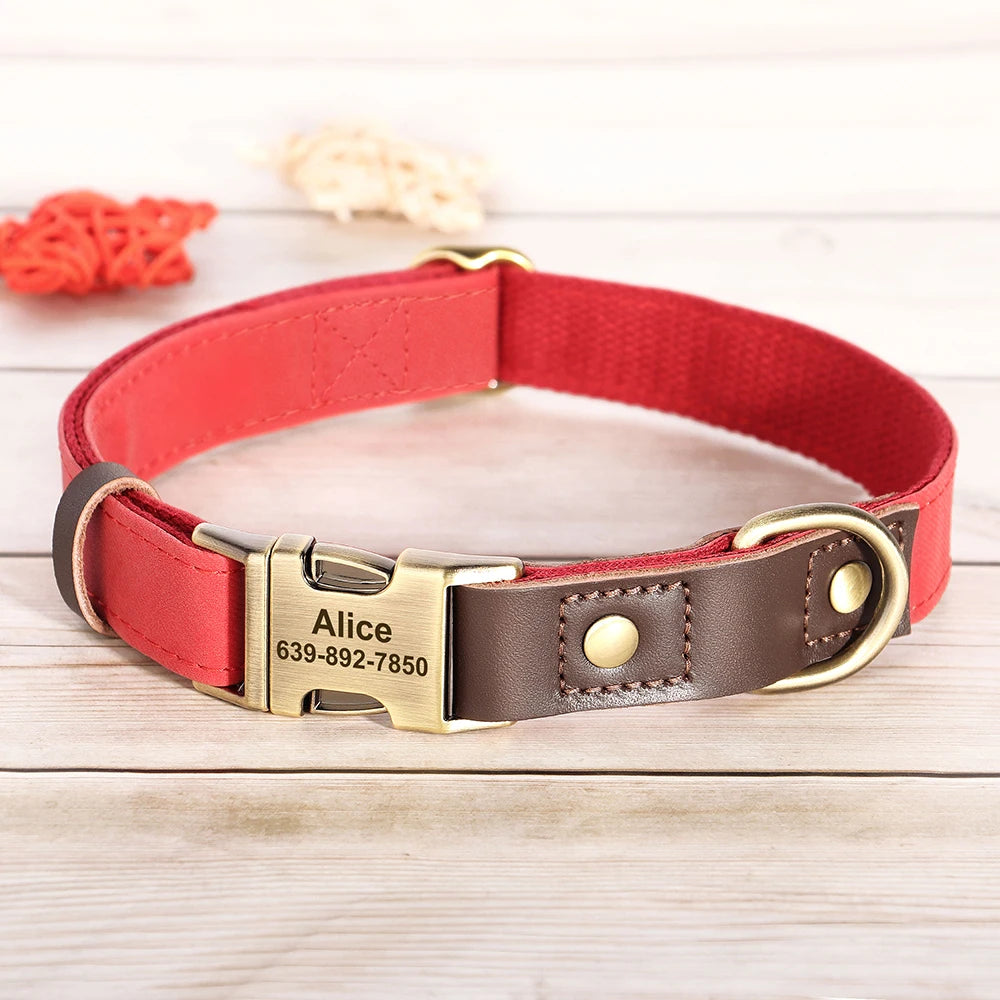 Custom Engraved PU Leather Dog Collar – Personalized Nameplate & Durable Fit
