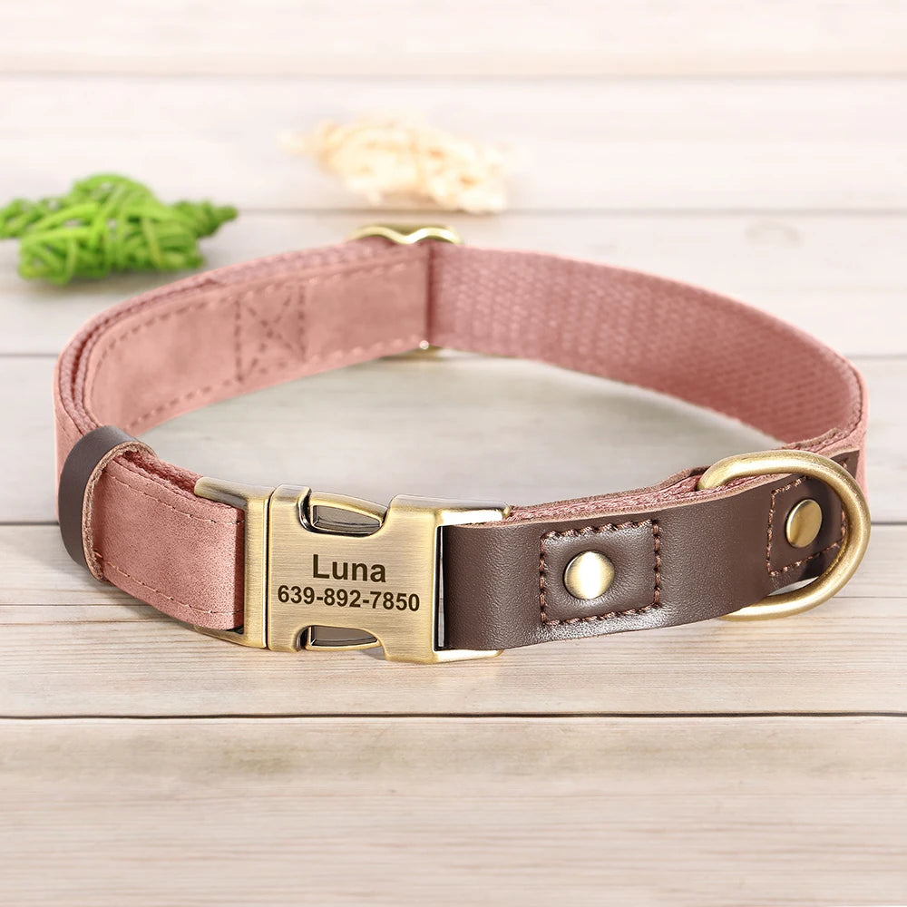 Custom Engraved PU Leather Dog Collar – Personalized Nameplate & Durable Fit