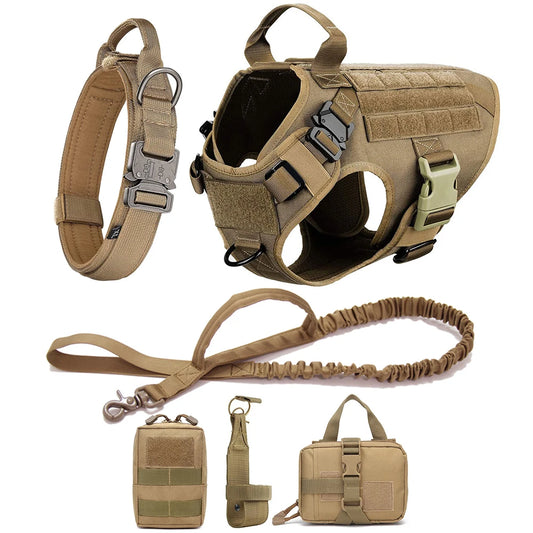 Ensemble Harnais Tactique Complet – Kit Commando avec Collier, Laisse et Sacoches Molle