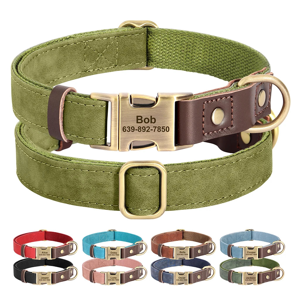 Custom Engraved PU Leather Dog Collar – Personalized Nameplate & Durable Fit