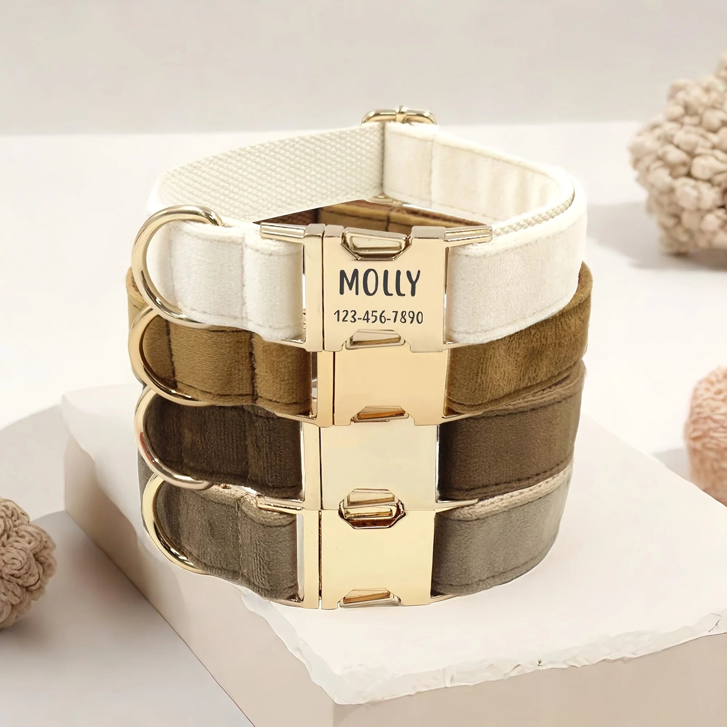 Personalized Velvet Dog Collar with Engraved Metal Buckle – Soft & Adjustable