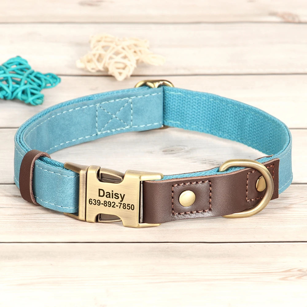 Custom Engraved PU Leather Dog Collar – Personalized Nameplate & Durable Fit