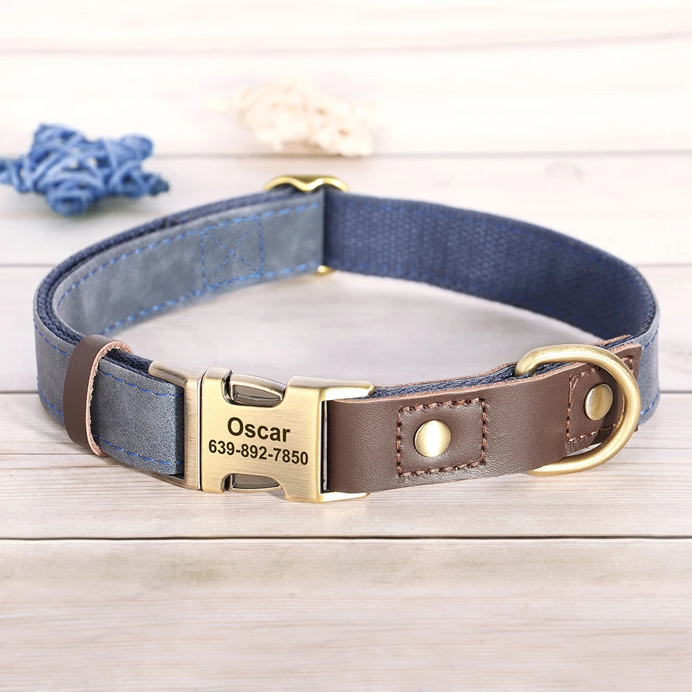 Custom Engraved PU Leather Dog Collar – Personalized Nameplate & Durable Fit